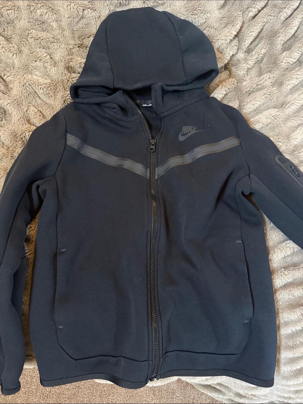 Kids Nike Black Hooded Zip-Up Jacket with Reflective Chevron Accent